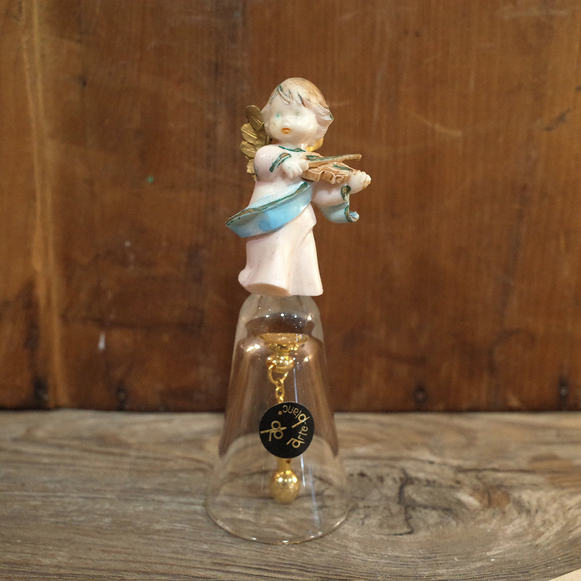 義大利老件.塑料拉小提琴小天使.玻璃手搖鈴.鈴鐺.擺件.#收藏品