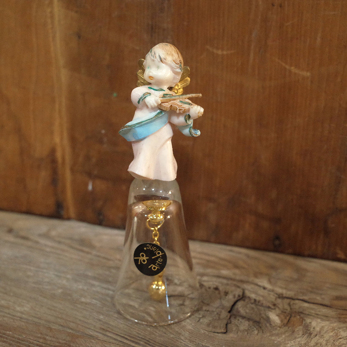 義大利老件.塑料拉小提琴小天使.玻璃手搖鈴.鈴鐺.擺件.#收藏品