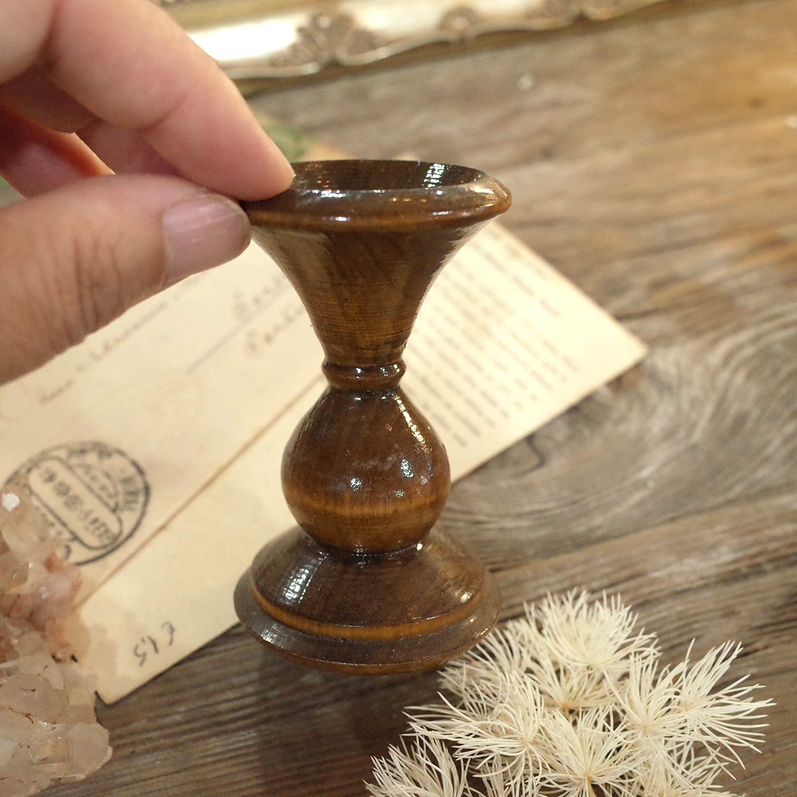 西班牙帶回老件.木製小燭台.擺件.飾品礦石水晶陳列展示推薦