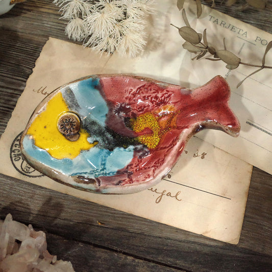 新品.葡萄牙帶回手工陶製品.彩色魚造型小盤.手工彩繪陶盤.置物收納#收藏品